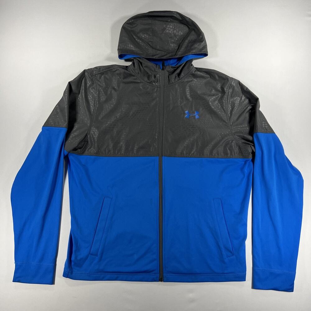 Under Armour Jacket Mens Large Blue Gray Full Zip Hooded AllSeasonGear